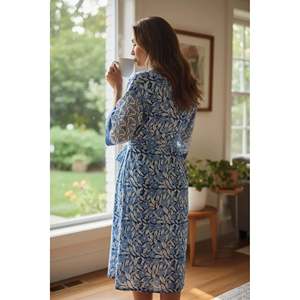 Kimono de Algodón Puro con Estampado Indio Hecho a Mano, Bata de Verano, Túnica Boho para Playa, Kaftán, Cubrebañador para Damas de Honor y Maternidad - Product Image 6