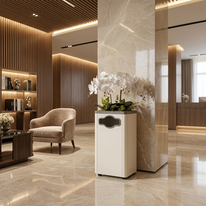 TH-CTC-006 Luxury Hotel Lobby Waste <b>Bin</b> with Decorative Artificial Flowers Stainless Steel Commercial Recyclable Trash Can - Product Image 4