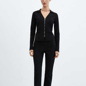 Ribbed <b>Zip</b>-<b>Up</b> Fashion <b>Top</b> Long <b>Zip</b>-<b>Up</b> Fitness Jacket Summer 100% Cotton Versatile Layering Piece - Product Image 2