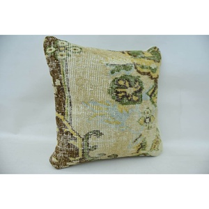 Luxe Vintage Floral Tissé Patchwork 16x16 Beige Laine Kantha Oreiller Cosy Artistique Décor À La Maison pour Coussins Décoratifs - Product Image 2