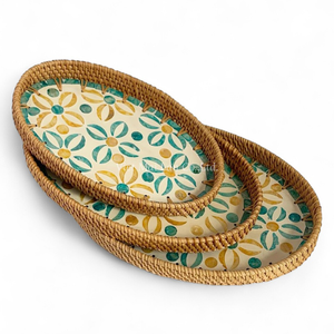 Bandeja Clásica Hecha a Mano con Madreperla y Ratán para Servir en la Mesa de la Cocina y Uso en Restaurantes - Product Image 1