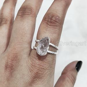 เครื่องประดับหินหยาบแหวนสตรีแหวนเงินแท้โรสควอตซ์พลอย April พลอยบิดคู่925แหวนเงินสเตอร์ลิง - Product Image 4