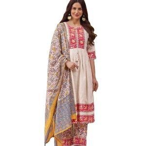 El último diseño de seda de algodón puro impreso trabajo Kurti Set por Fab Zone - Product Image 1