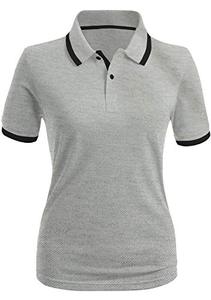 Femmes 100% coton pour col polo chemises à manches courtes 2 tons couleur tissu tricoté Style décontracté motif solide Logo avant - Product Image 4