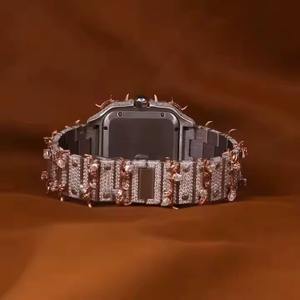 Reloj de Lujo Personalizable con Diamantes Cultivados en Laboratorio para Hombre y Mujer, Estilo Hip Hop, Forma de Hoja, Dos Tonos, Automático, Esfera de Cristal, Negro - Product Image 3