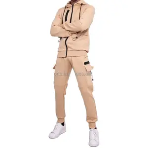 Herren Sportswear Trainings anzug Set mit Utility Pockets Blank 2 Stück Trainings anzug Full Zip Trainings anzug Für Herren Jogger Set Cargo taschen