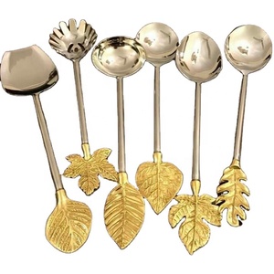 Couverts dorés au Design Unique en forme de feuille, couverts dorés personnalisés, service d'argenterie en acier inoxydable, service de fourchettes en or, ensembles de couverts - Product Image 1