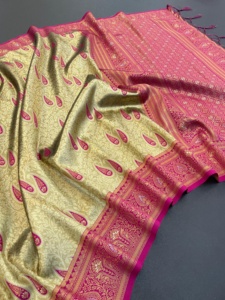 Vente à l'exportation Exclusivité Designer Banarasi Style Soie Rose Saree Look Ethnique Blouse pour Adultes Superbe Fête De Mariage Porter Des Femmes - Product Image 2