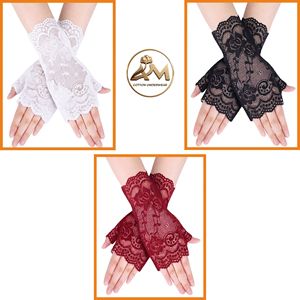 Gants en dentelle pour femmes, gants de mariée sans doigts en dentelle crochetée, gants courts pour robe de mariée - Product Image 1