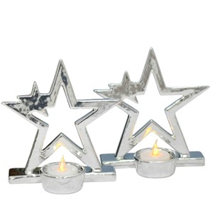Wholesale <b>Star</b> Shaped Metal Tea <b>Light</b> Candle Holder Home Decoration Handmade Aluminium <b>Star</b> Outline On Wooden Base For Sale - Product Image 3