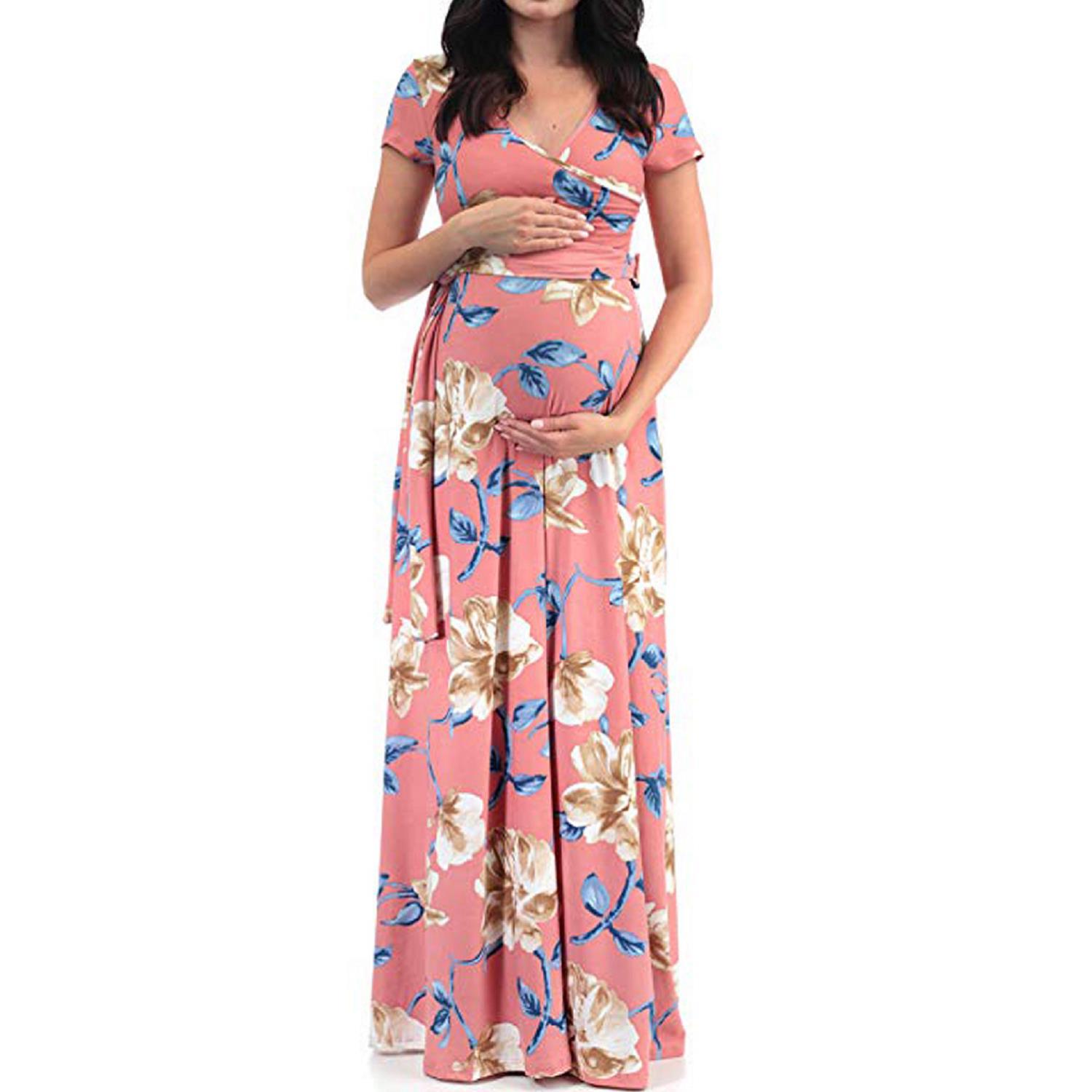 chinese dress ladies Pinkblush Taupe V-Neck Long Sleeve Fitted Maternity Maxi Dress Medium