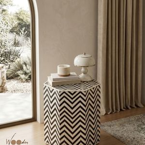 Solid Wood Modern Chevron Nightstand with Drawer Side <b>Table</b> <b>Bedside</b> Cabinet Accent <b>Table</b> for Bedroom Apartment Living Room - Product Image 3
