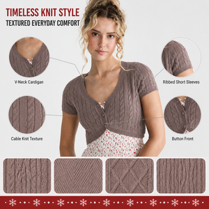 FNJIA Women Sweater Cable Knit Short Sleeve Cardigan V Neck Button Cropped Solid <strong>Knitted</strong> Shrug Ladies Crop Knit <strong>Bolero</strong> - Product Image 4