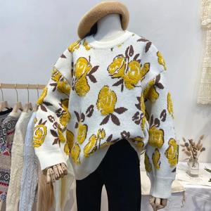Pull Vintage à fleurs pour femmes automne hiver à manches longues col rond pulls tricotés Streetwear élégant Pull Pull Femme - Product Image 2