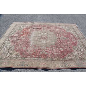 Vintage Turkish Large Area Rug Classic <b>Red</b> Beige 6.6 X 9.3ft Wool <b>Latex</b> Backing Abstract for Teen Rectangle Hallway Design - Product Image 3