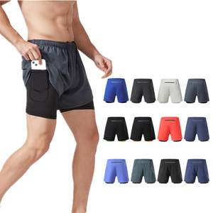 Short trois-quarts d'été en polyester Spandex respirant pour hommes Short d'entraînement double couche Blank Fitness Running Sports Shorts pour hommes - Product Image 1