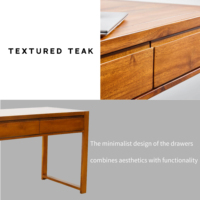 Bureau en teck massif de style nordique moderne, durable et éco-responsable, avec 2 tiroirs, pour appartement ou hôtel, certifié légal indonésien