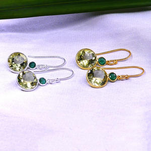 Ensemble de boucles d'oreilles de mariage en argent Sterling 925 classique pour femmes plaqué or émeraude citron topaze gemmes pour anniversaires breloque en gros - Product Image 4