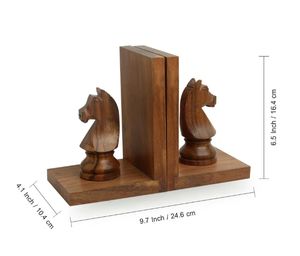 Cheval d'échecs sculpté à la main livre se termine en bois de Sesham décoratif échecs serre-livres pour étagères serre-livres 2pack organisateur en bois robuste - Product Image 2