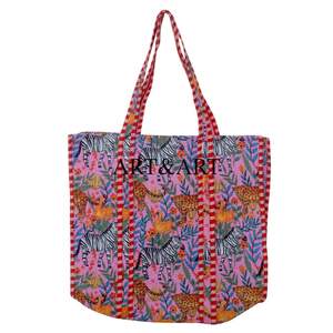 Grand sac fourre-tout pour femme, imprimé floral bohème, écologique, élégant, matelassé, fermeture ouverte, deux poches, pour le shopping quotidien, les voyages, l'été - Product Image 6