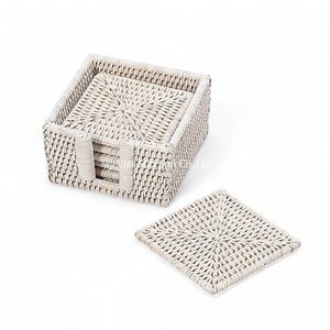Wholesale Sustainable Natural Rattan Bohemian Style Coaster <b>Set</b> Handmade Storage Tray for <b>Beverage</b> <b>Serving</b> Home Use Made Vietnam - Product Image 1