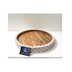 Plateau de service écologique en résine et bois au fini lisse Plats ronds classiques Décor de salle à manger traditionnelle Plateau à fruits de luxe - Product Image 2