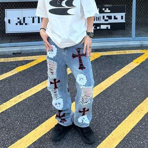 กางเกงยีนส์ทรงหลวมสำหรับผู้ชายกางเกงยีนส์ขาสั้นผ้าโพลีเอสเตอร์ปักลายแบบสตรีทเอวซักได้ทำจากปากีสถาน - Product Image 5