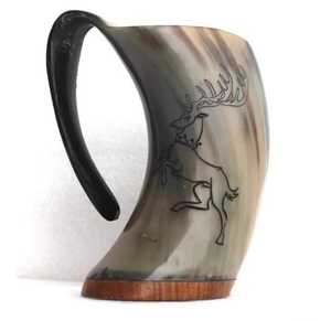 J N Crafts Black Viking Drinking Horn Mug White Thor Hammer Tallado Hecho a mano Cuerno natural Personalizable para - Product Image 5
