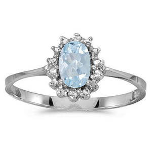 Anillo de Oro Blanco de 14K con Forma de Flor para Mano Derecha con Aguamarina y Diamantes, Colgantes y Dijes Finos - Product Image 1