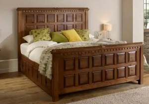 เตียงไม้แกะสลักพรีเมี่ยมสไตล์ราชวงศ์โบราณหรูหราทันสมัยคุณสมบัติยืดขยายได้สำหรับขนาดคิงไซส์สำหรับห้องนั่งเล่น - Product Image 5