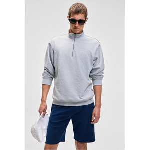 Sudadera de Manga Larga con Cuello Alto y Media Cremallera para Hombre, Corte Relajado, Color Gris Melange, Marca Nestor - Product Image 5