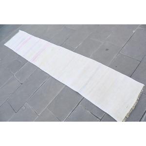 พรมวินเทจขนาด 1.6x8.9 ฟุต สีขาวชมพู ลายพรางตุรกี ทำจากขนสัตว์ - Product Image 3