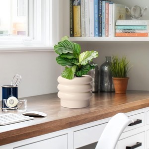 Ensemble de pots en céramique de qualité supérieure avec motif de feuilles modernes, porte-plantes décoratif durable pour l'intérieur et l'extérieur - Product Image 2