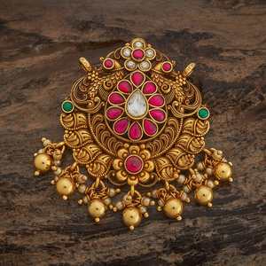 Pendentif Breloque Personnalisable en Argent Tibétain avec Diamant Taille Poire en Forme de Fleur, Style Religieux Hindou, pour Mariage - Product Image 1