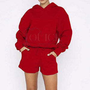 Ropa de calle Venta caliente 100% Sudaderas con capucha de algodón Conjunto corto Venta al por mayor Tallas grandes Precio bajo Mujeres Sudaderas con capucha Conjunto corto - Product Image 6