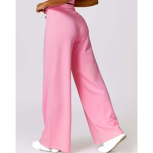 Venta al por mayor de alta calidad de las mujeres acampanado Jogger 100% algodón transpirable suave holgado ancho pantalones de pierna recta pantalones de chándal - Product Image 6