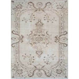 Vintage 9x12 <b>Wool</b> Rug Beige & <b>Brown</b> Hand Knotted Medallion Rectangle Puzzle Abstract Patterns for Home Entryway Hallway-Pae-398 - Product Image 1