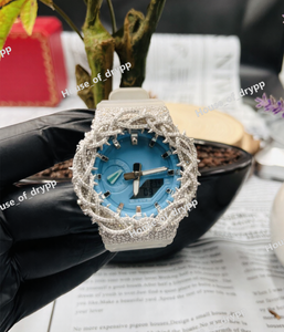 925 <b>Sterling</b> <b>Silver</b> Iced Digital <b>Watch</b> VVS Moissanite Diamond Bezel Blue Throne Dial Hip Hop Luxury Statement <b>Watch</b> - Product Image 2