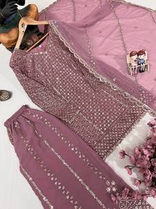 Conjunto de lujo indio pakistaní Palazzo Net Dupatta para mujer elegante Kurta Sharara Garara para fiesta al por mayor - Product Image 4