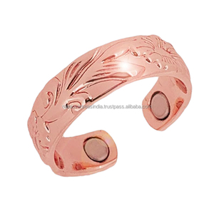 Anneau de manchette ouvert réglable en cuivre pur conception gravée hommes et femmes anneau pour l'arthrite et les articulations à bon taux - Product Image 5