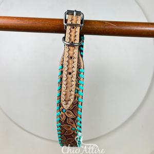 ปลอกคอสุนัขพร้อมหัวเข็มขัดโลหะหนังแท้สวมใส่สบายอุปกรณ์เสริมสำหรับสัตว์เลี้ยงลายดอกไม้สุดหรู - Product Image 1