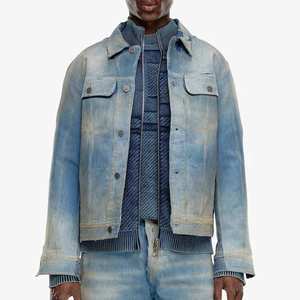 Veste en jean vintage en tissu éponge style boxy pour hommes produit de haute qualité et très demandé veste en jean vieilli pour hommes - Product Image 2