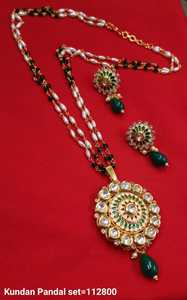 Indian Traditional & Fashionable Gold Plated Flower Stylish <b>Drop</b> & Kundan Copper Pendant <b>Necklace</b> Set for Women with Chain - Product Image 3