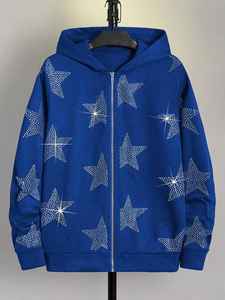 Sudaderas con capucha de diamantes de imitación para hombre con logotipo privado, secado rápido, anticontracción, nueva moda, estrellas brillantes, venta en línea de las mejores sudaderas con capucha de fábrica para hombre - Product Image 6