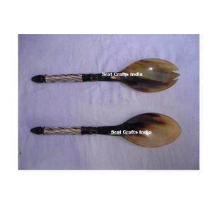 Ensemble de couverts à salade de haute qualité, modèle noir poli, cuillère et fourchette avec manche en corne, pour la cuisine, l'hôtel, Kitchneware - Product Image 1