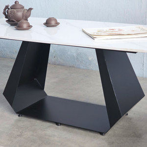 Modern Rustic 110x55x45cm Rectangular <b>Side</b> <b>Table</b> Durable Stone Top and Iron Legs Living Room TT68185 - Product Image 4