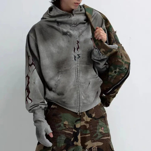 Sweat à capuche oversize en coton 100% pour homme, de haute qualité, avec fermeture éclair intégrale et imprimé strass, manches longues - Product Image 2