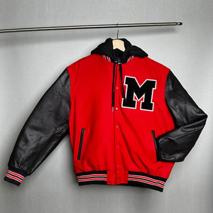 Veste universitaire pour homme, fabricant OEM, veste de baseball chaude d'hiver, bomber, manches en cuir, logo brodé - Product Image 5