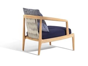 Chaise de loisirs en teck massif pour l'intérieur et l'extérieur, avec dossier en sangles tressées et assise rembourrée, pour la maison et le salon - Product Image 3