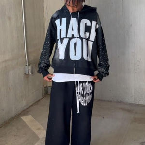 2025 vente en gros OEM en détresse broderie Patch lettre strass à capuche avec cristaux surdimensionné Streetwear doux pull à capuche - Product Image 3